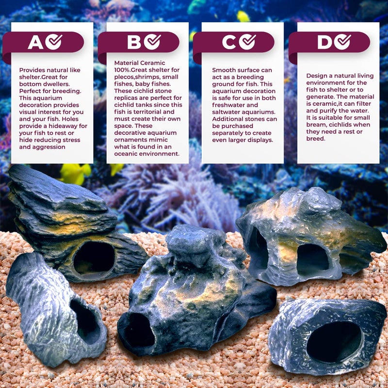 Dr. Miracle's CORISRX BEST OF YOUR LIFESTYLE DR. Moss Cichlid Stone 5 pc Luxury Set - Ceramic Rock Cave Aquarium Decorations - Fish Tank Decor - Image 3